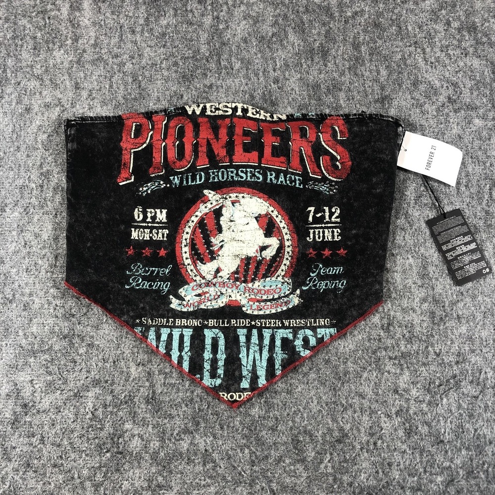 Forever 21 Tank Top Womens Small Black Western‎ Wild West Rodeo Bandana Cropped